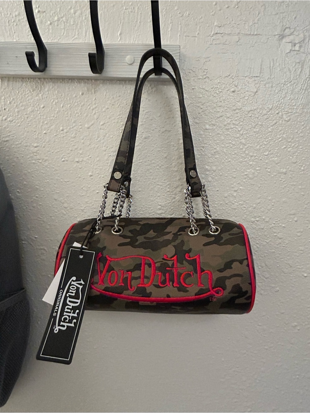 Von Dutch Camouflage Mini Barrel Bag with Red Trim